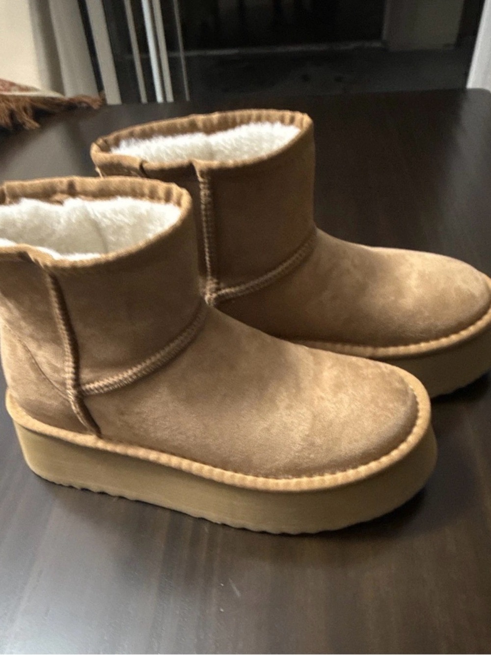 Steve Madden Tan Suede Booties with Cream Fleece Lining